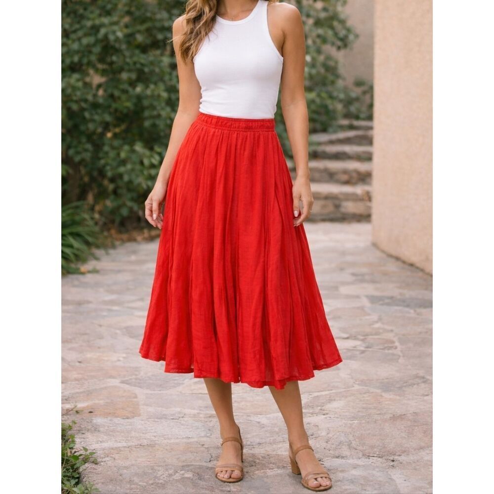 New Directions Red Pleated Circle Skirt Size L